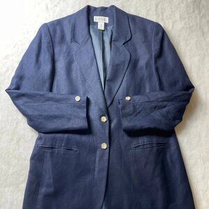 Vintage Lands' End Womens Navy Blue Single Breasted Two Button Blazer Size 12P